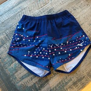 Mizuno Women Running Short Size Small Red White Blue Stars Stripes NWT Exercise